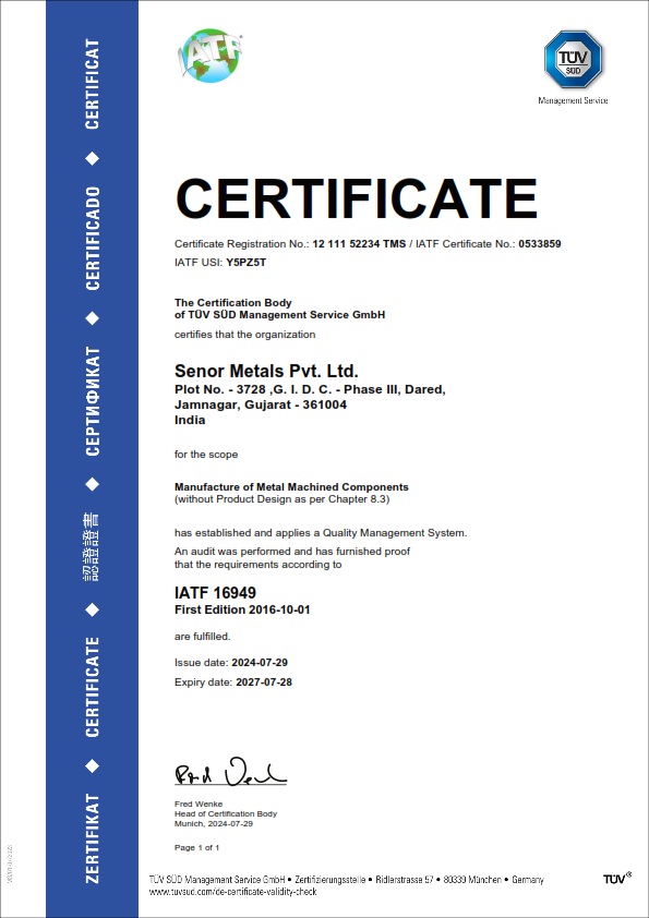 Quality Certificate for Unit I